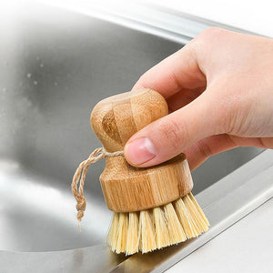Palm Pot Brush Bamboo Round Mini Scrub Brush Natural Scrub Brush Wet  Cleaning Scrubber for Wash Dishes Pots Pans and Vegetables