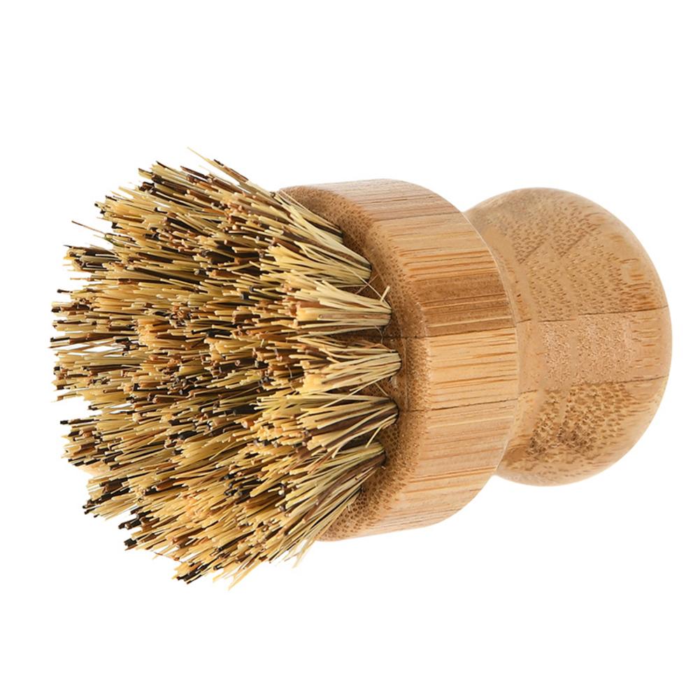 GREENTH PRO Palm Pot Dish Brush- Eco Friendly Bamboo 2 Packs Mini Durable  Scrub for Kitchen Cleaning with Ceramics Holder