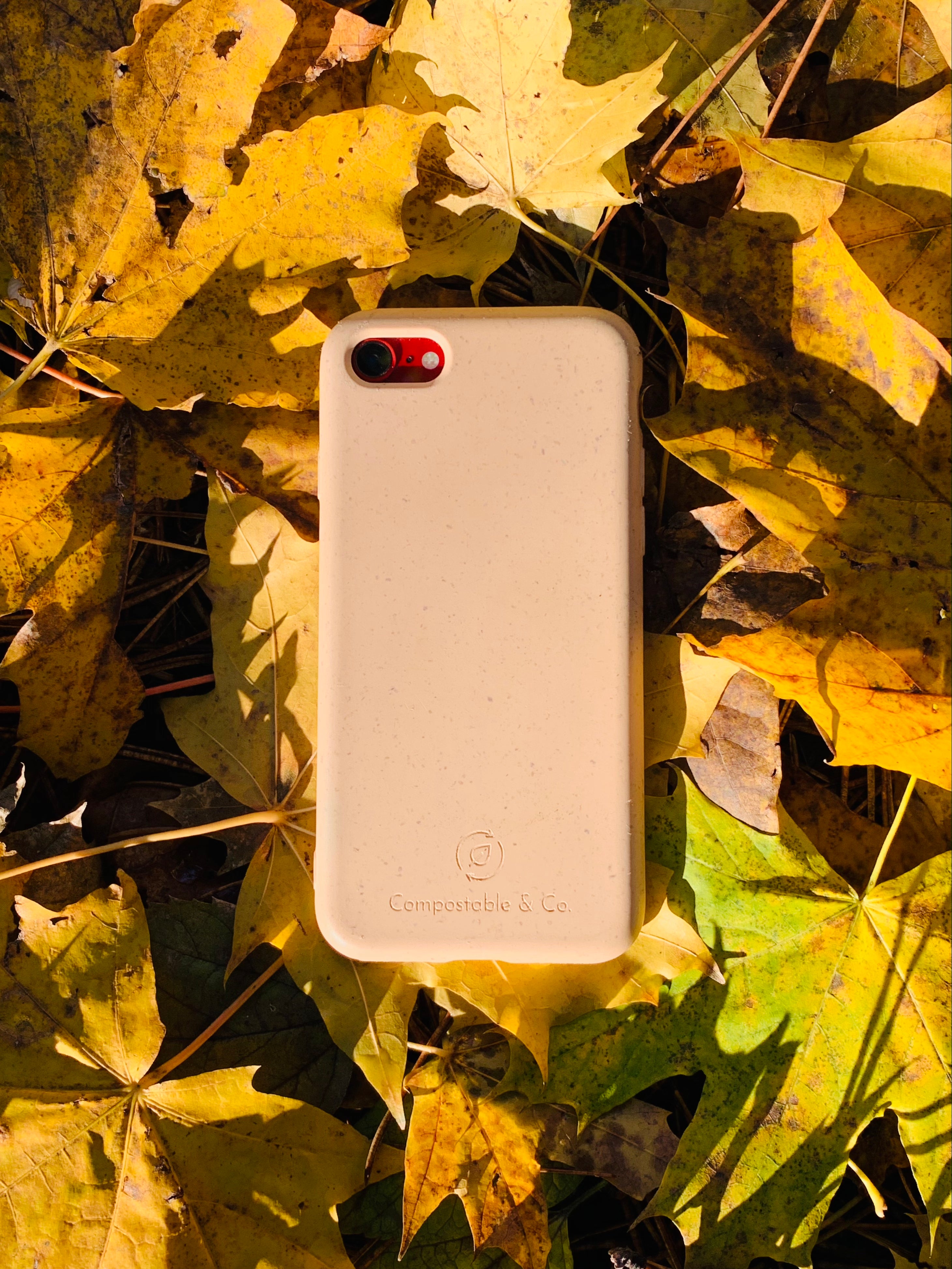 Compostable & Co. iPhone 7 / 8 / SE 2020 yellow biodegradable phone case with natural background